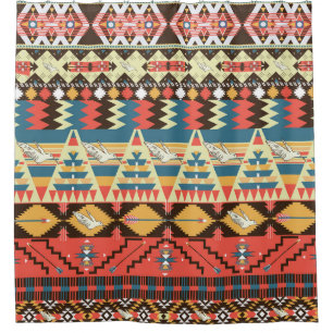 Colourful Aztec: birds, flowers pattern. Shower Curtain