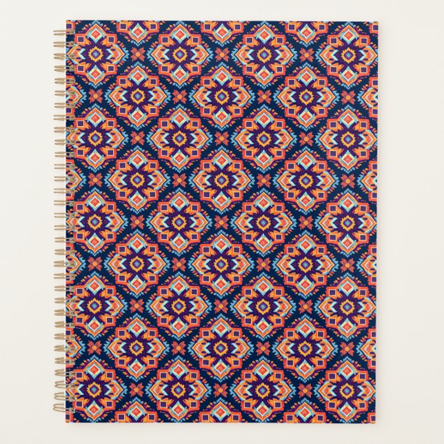 Colourful Aztec Geometric Pattern Planner (Front)