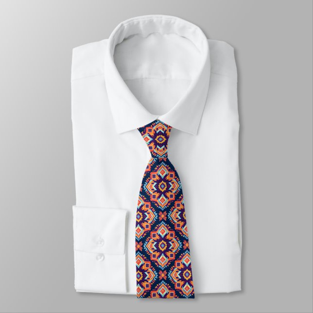 Colourful Aztec Geometric Pattern Tie (Tied)