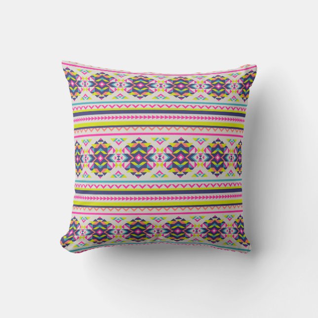 Colourful Aztec Inspired Geometric Pattern Cushion (Front)