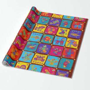 Colourful Aztec Mexican Animals 1 Wrapping Paper