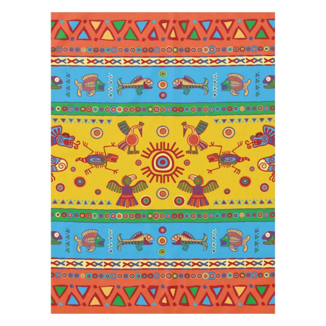 Colourful Aztec Mexican Animals Ornament Tablecloth (Front)