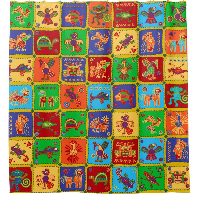 Colourful Aztec Mexican Animals Shower Curtain (Front)