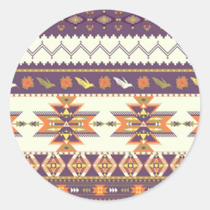 Colourful aztec pattern classic round sticker