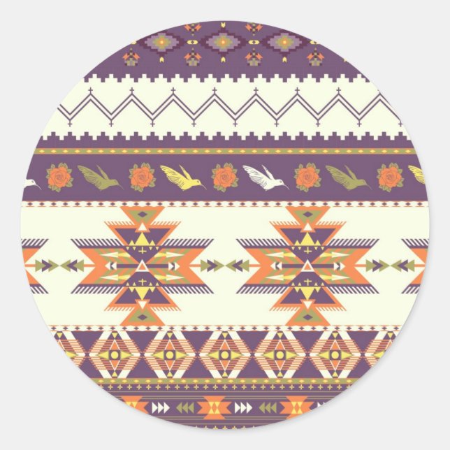 Colourful aztec pattern classic round sticker (Front)