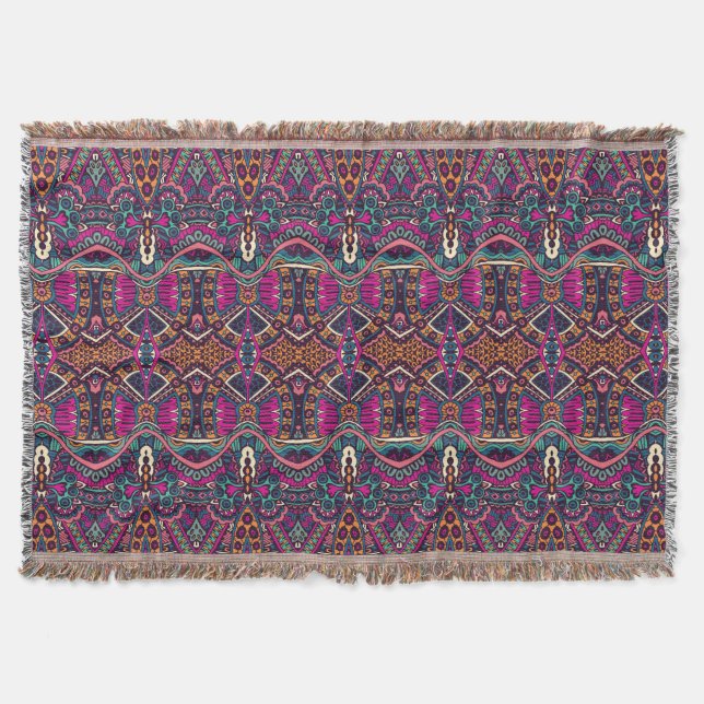 Colourful Aztec pattern home decor throw blanket (Front)