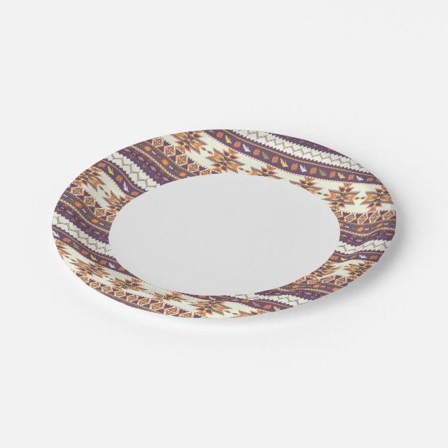Colourful aztec pattern paper plate (Angled)