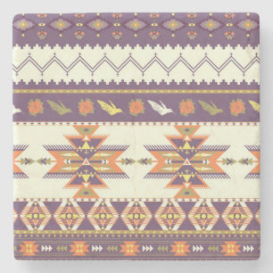 Colourful aztec pattern stone coaster