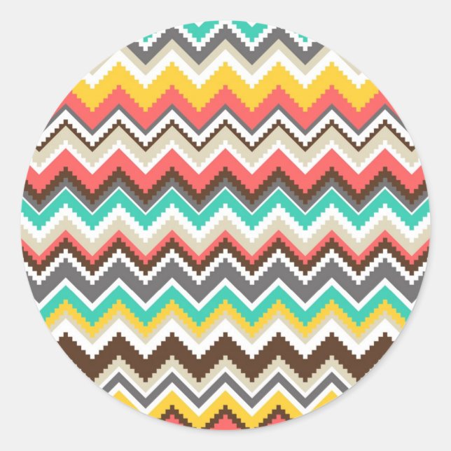 Colourful Aztec Tribal Chevron ZigZag Stripes Classic Round Sticker (Front)