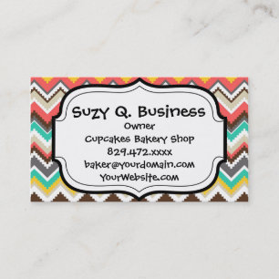 Colourful Aztec Tribal Chevron ZigZag Stripes Prin Business Card