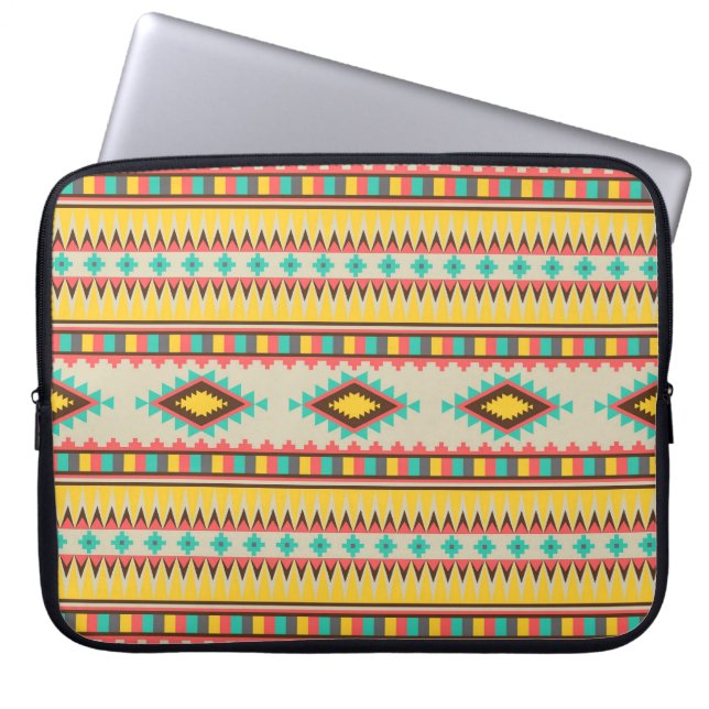 Colourful Aztec Tribal Native American Diamonds Laptop Sleeve (Front)