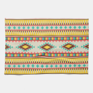 Colourful Aztec Tribal Native American Diamonds Tea Towel