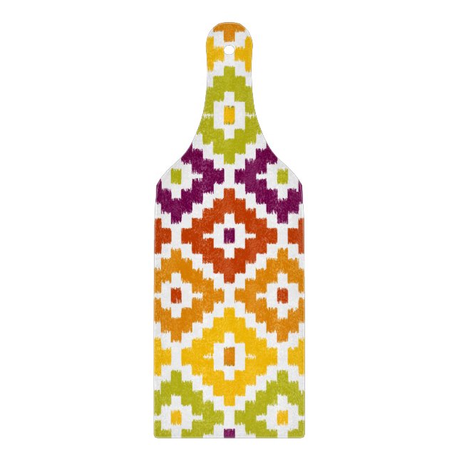 Colourful Aztec Tribal Print Ikat Diamond Pattern Cutting Board (Front)