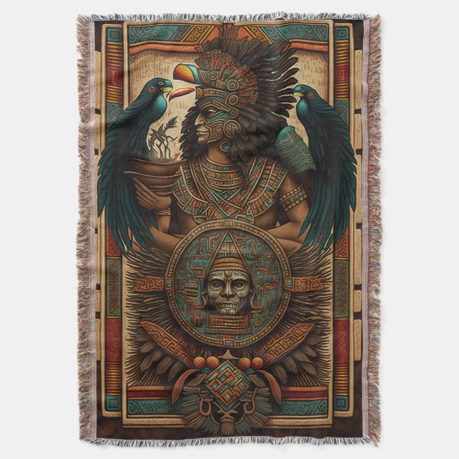 Colourful Aztec Warrior Blanket (Front Vertical)
