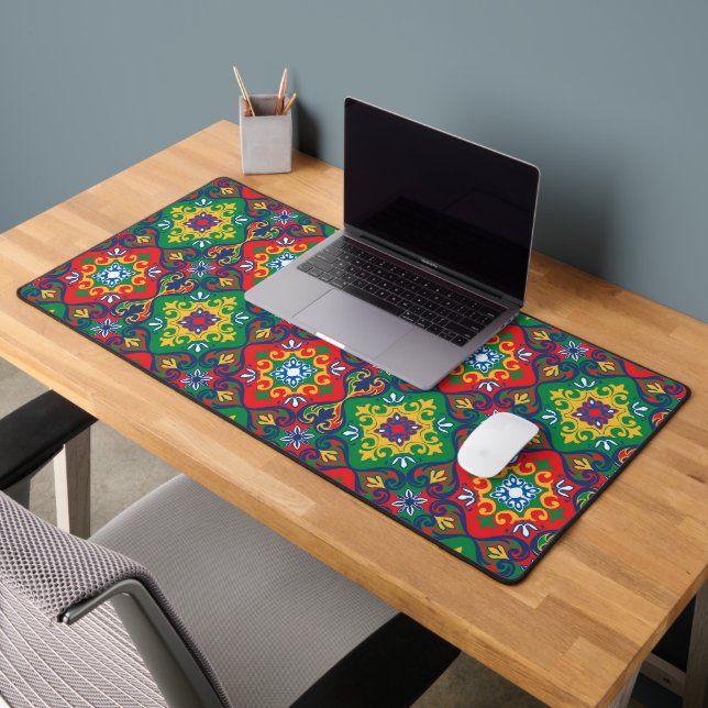 💗💚💛Colourful Azulejo, red, green, yellow Desk Mat (Office 2)