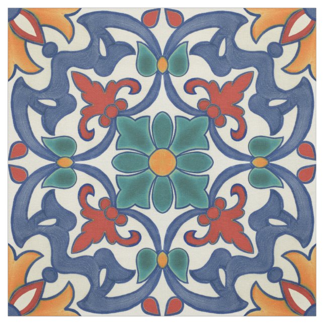 Colourful Azulejos Pattern Fabric (Swatch)
