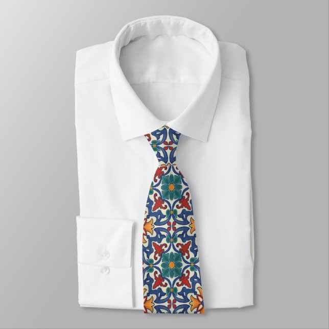 Colourful Azulejos Pattern Tie (Tied)