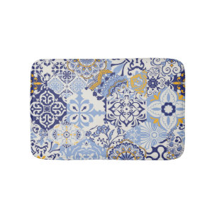 Colourful Azulejos tiles: hand-drawn pattern. Bath Mat