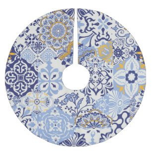 Colourful Azulejos tiles: hand-drawn pattern. Brushed Polyester Tree Skirt