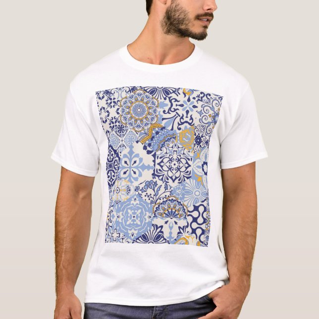 Colourful Azulejos tiles: hand-drawn pattern. T-Shirt (Front)