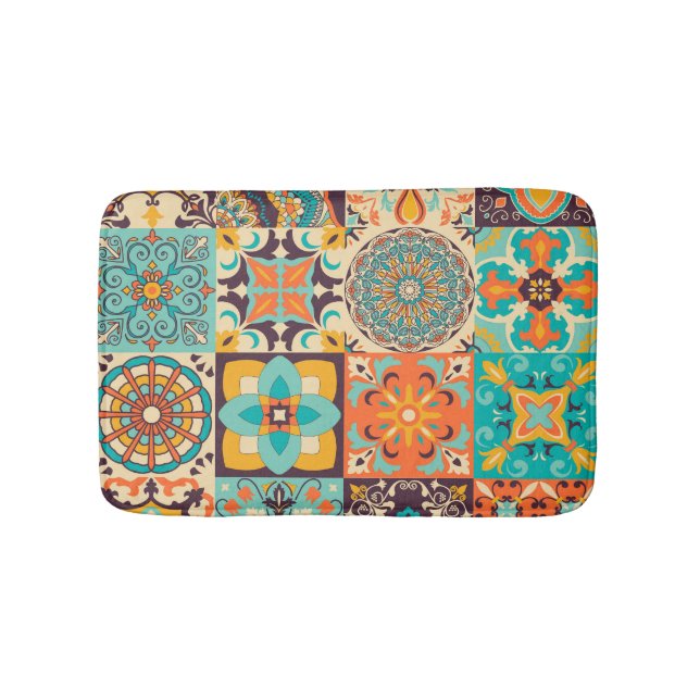 Colourful Azulejos Traditional Tiles Set Bath Mat (Front)