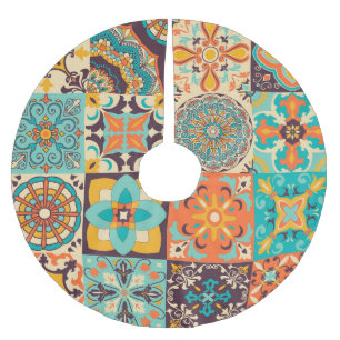 Colourful Azulejos Traditional Tiles Set Brushed Polyester Tree Skirt