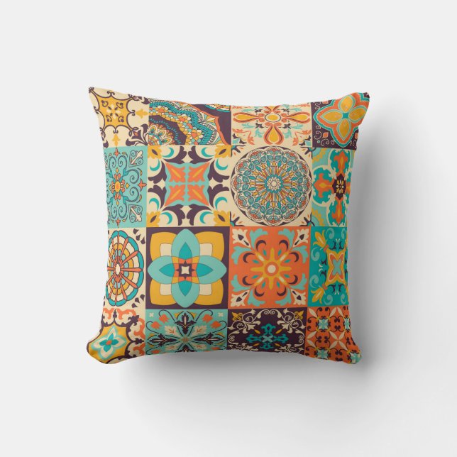 Colourful Azulejos Traditional Tiles Set Cushion (Front)