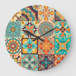 Colourful Azulejos Traditional Tiles Set Large Clock