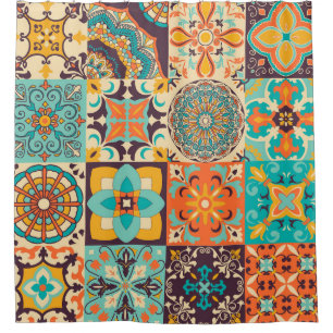 Colourful Azulejos Traditional Tiles Set Shower Curtain