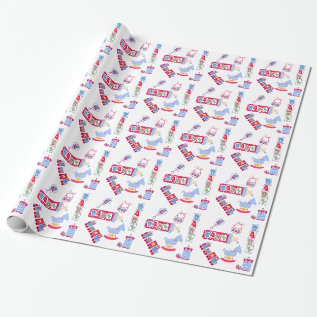 Colourful Baby Boy Shower Wrapping Paper (Unrolled)