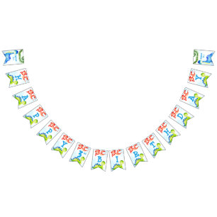 Colourful baby dinosaurs birthday personalised bunting