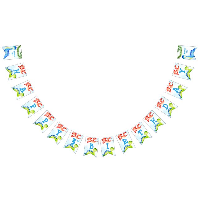 Colourful baby dinosaurs birthday personalised bunting  (All)