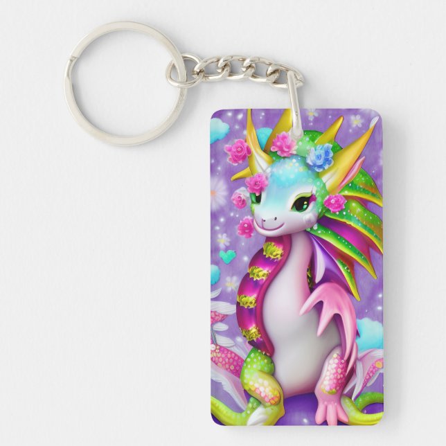 Colourful Baby Dragon  Key Ring (Front)