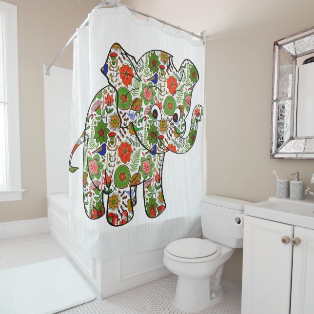 Colourful Baby Elephant Shower Curtain (In Situ)