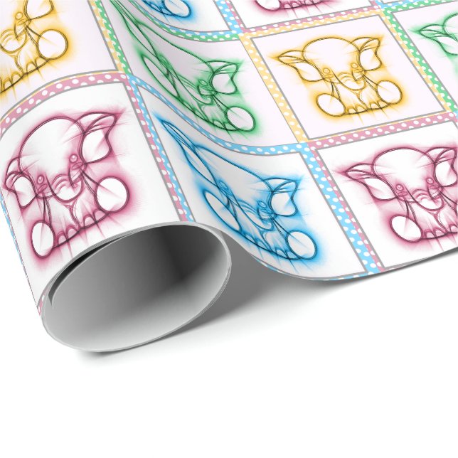 Colourful Baby Elephant Sketches Wrapping Paper (Roll Corner)