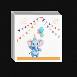 Colourful Baby Elephant with Balloons Baby Shower Napkin