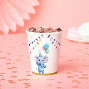 Colourful Baby Elephant with Balloons Baby Shower Paper Cups
