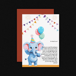 Colourful Baby Elephant with Balloons Baby Shower Thank You Card