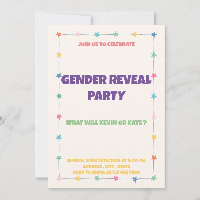 Colourful Baby Gender Reveal Party Invitation (Front)