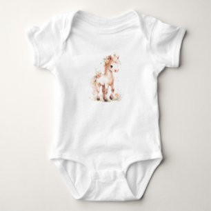 Colourful Baby Horse Foal with Flowers  Bodysuit