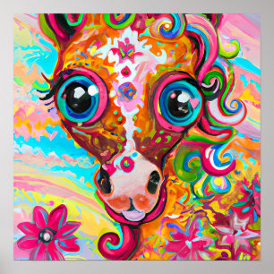 Colourful Baby Horse Nursery Whimsical Farm Art Poster