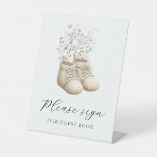 Colourful Baby in Bloom Guest Book Baby Shower Sig Pedestal Sign