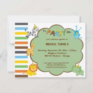 Colourful Baby Party Animals Customisable Invite