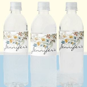 Colourful Baby Shower Still Life Floral Drop Water Bottle Label