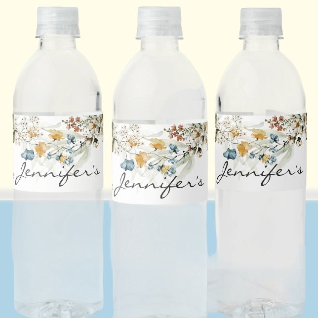 Colourful Baby Shower Still Life Floral Drop Water Bottle Label (Creator Uploaded)
