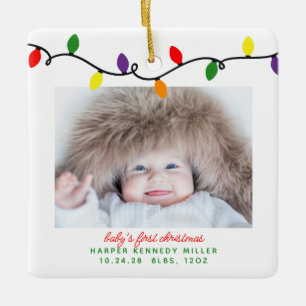 Colourful Baby's First Christmas Lights 2 Photos Ceramic Ornament
