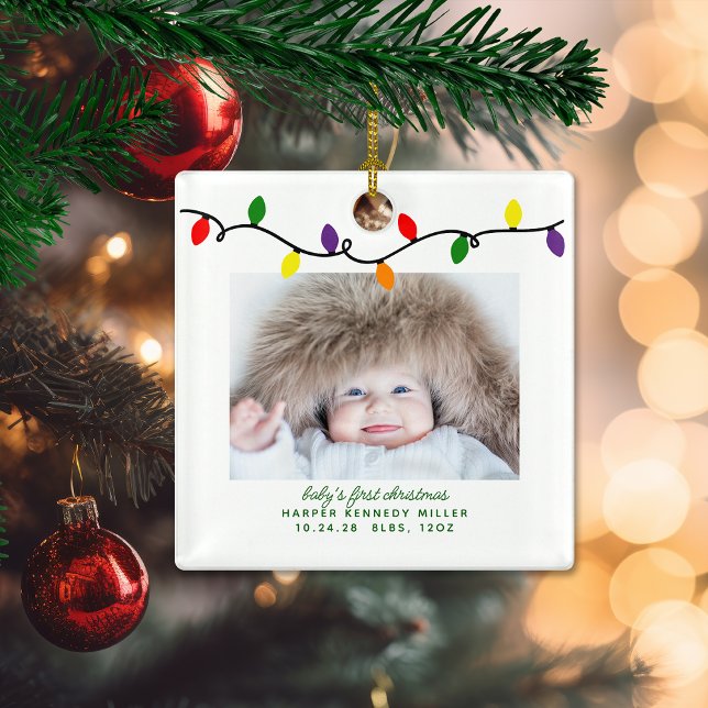 Colourful Baby's First Christmas Lights Ceramic Ornament (Colorful Baby's First Christmas Lights Ceramic Ornament)