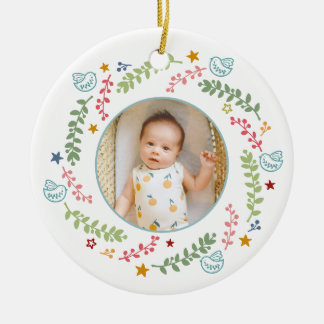Colourful Baby's First Christmas Photo Ceramic Tree Decoration
