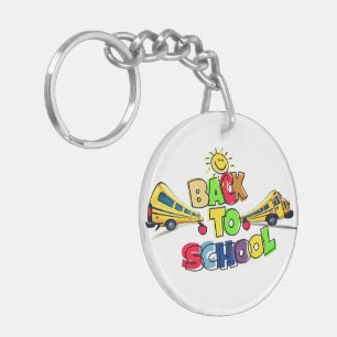 Colourful Back to School Cartoon Design with Schoo Key Ring