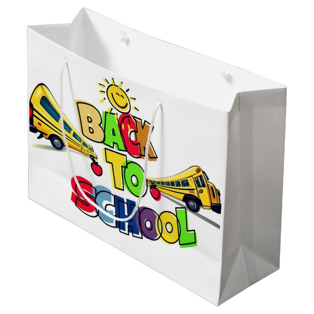 Colourful Back to School Cartoon Design with Schoo Large Gift Bag (Front Angled)